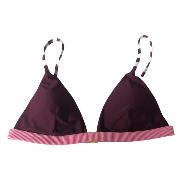 Rye Swimwear XOXO Bikini Top Merlot Stripe Triangle 2 Tone Purple Wine M EUC - Picture 2 of 14